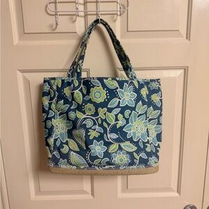 VTG Y2K Pottery Barn Teen Floral Print Woven Bottom Tote Beach Bag